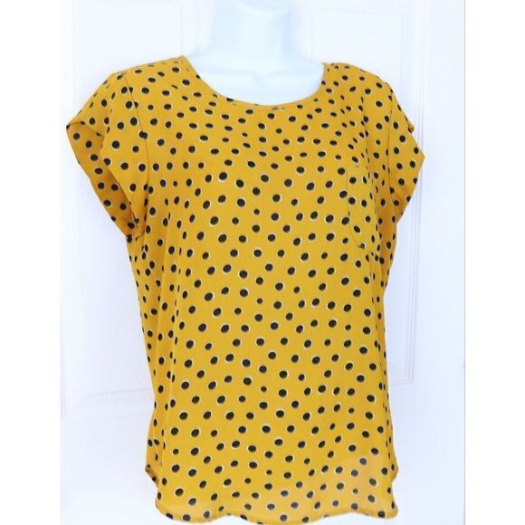Lily White Polka Dot Blouse, size Medium Yellow Black - Picture 3 of 10